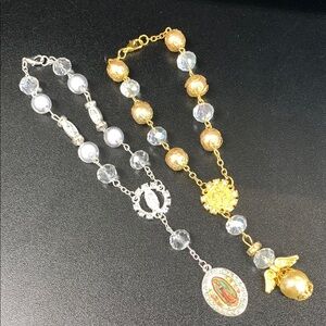Delicate Gold and Silver Beaded Bracelets with Medallion
